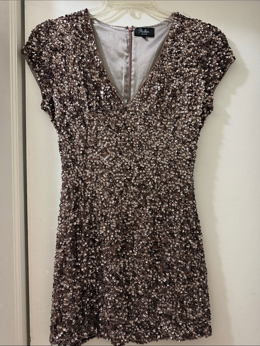 Parker Bronze Sequin V-Neck Short Dress
